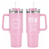 Thumbnail for Southwest Florida International Airport (RSW) Stainless Steel Mugs - ID Tag + Custom Back - 40oz Car Mug - Pink