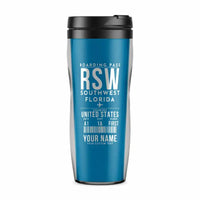 Thumbnail for Southwest Florida International Airport (RSW) Travel Mugs - Boarding Pass + Name - Plastic (No Holder) - Light Blue