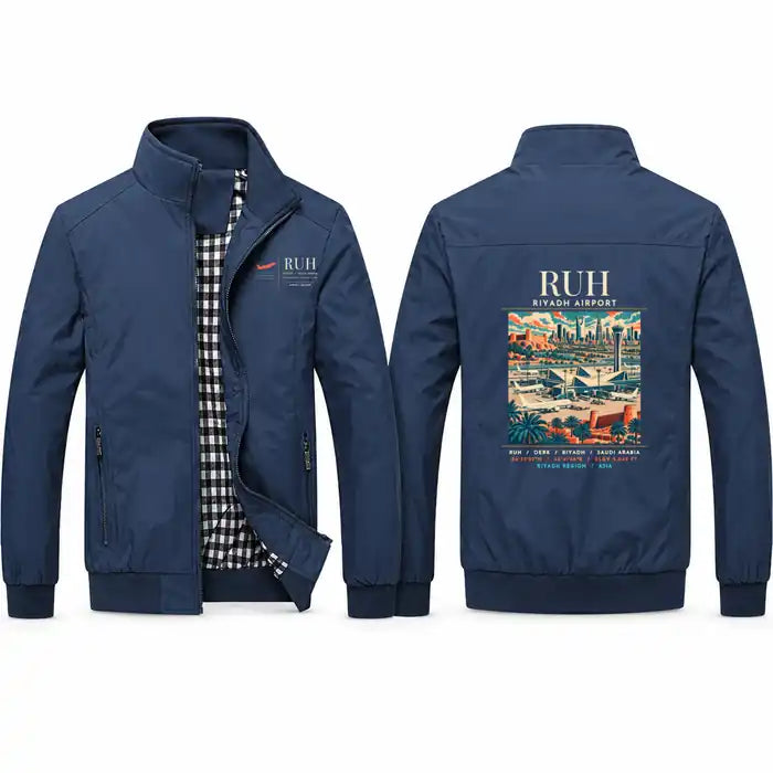 King Khalid International Airport (RUH) Stylish Jackets - Stand Collar - Poster - Navy Blue
