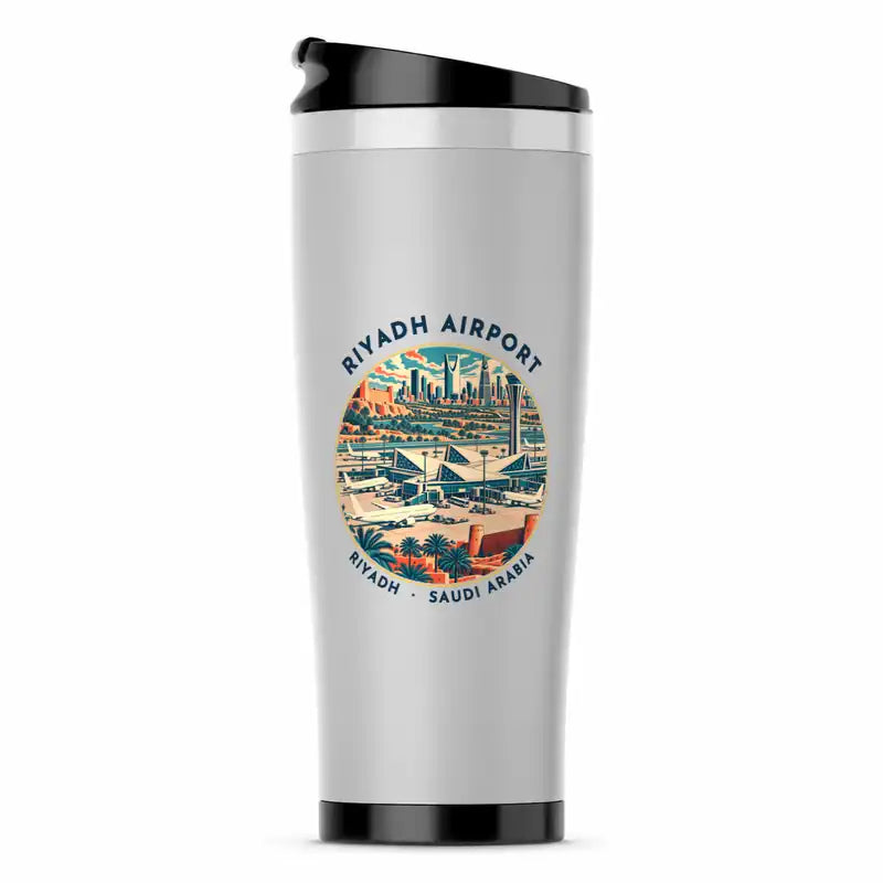 King Khalid International Airport (RUH) Travel Mugs - Badge - Stainless Steel (No Holder) - Light Gray