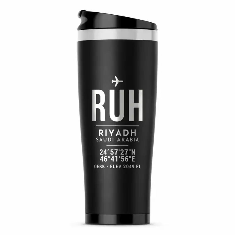 King Khalid International Airport (RUH) Travel Mugs - ID Tag - Stainless Steel (No Holder) - Black