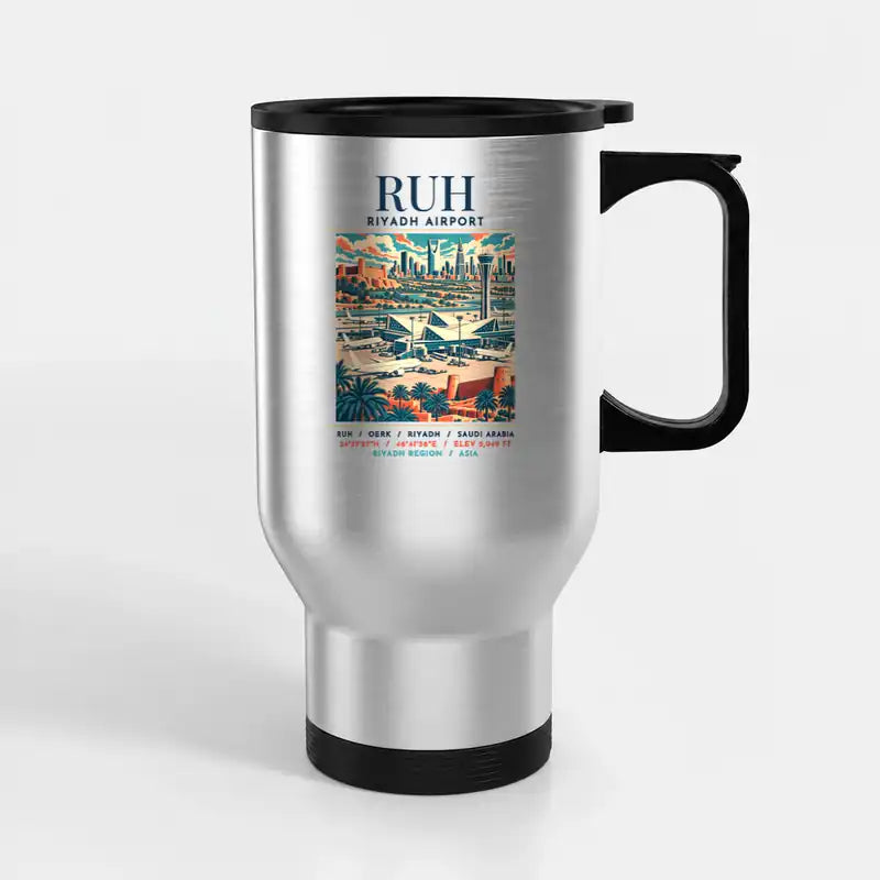 King Khalid International Airport (RUH) Travel Mugs - Poster - Stainless Steel with Holder - Silver