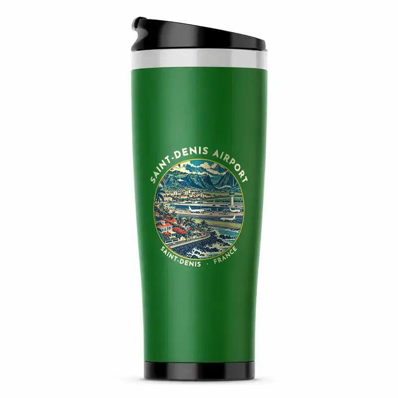 La Réunion Roland Garros Airport (RUN) Travel Mugs - Badge - Stainless Steel (No Holder) - Green