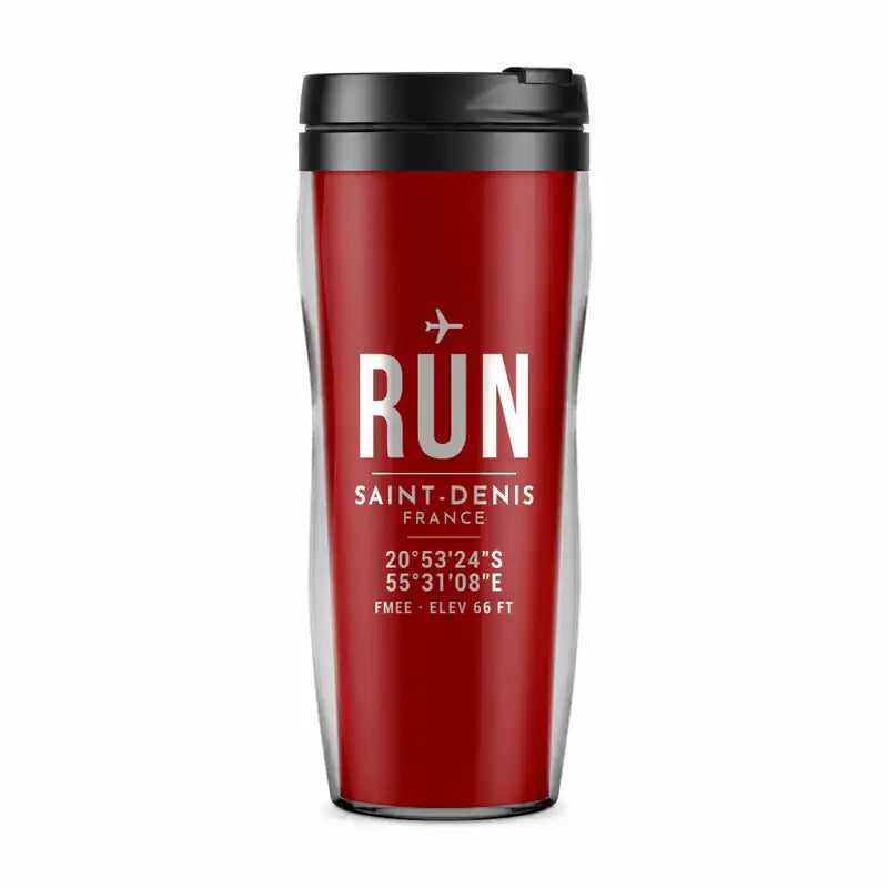 La Réunion Roland Garros Airport (RUN) Travel Mugs - ID Tag - Plastic (No Holder) - Red