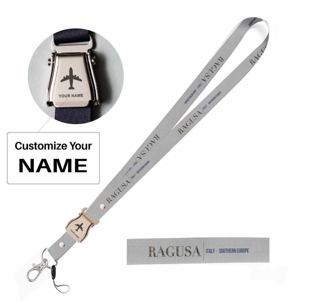 Ragusa City Series seat belt lanyard - light gray with name