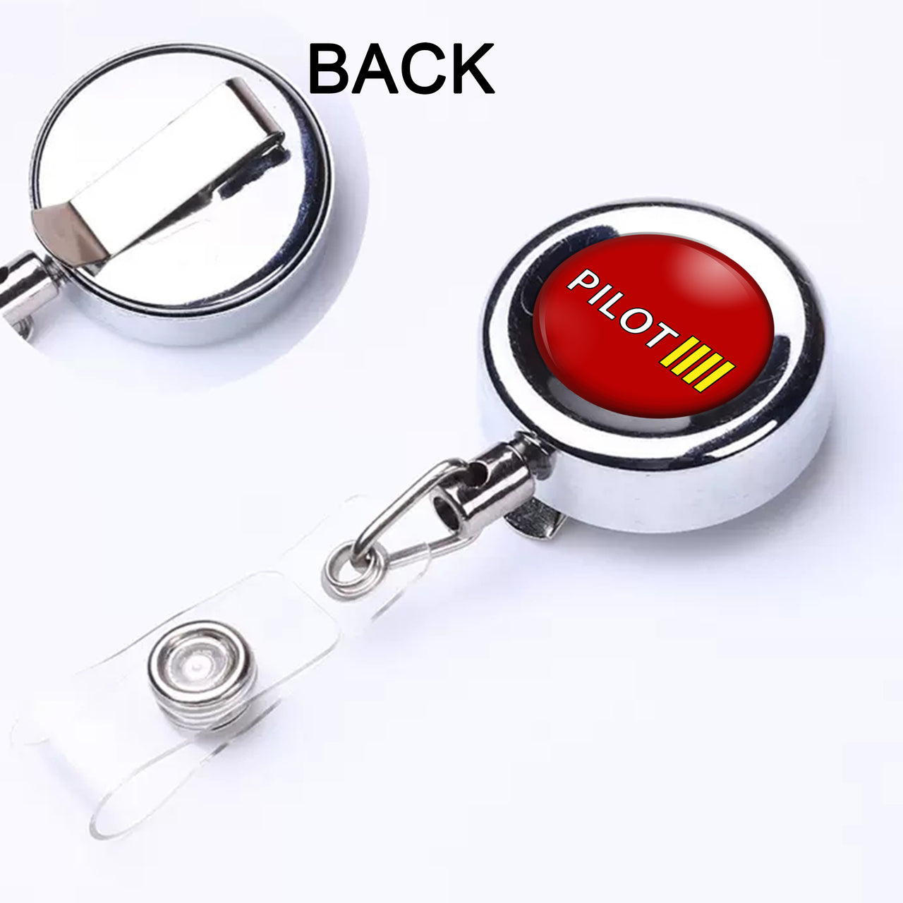 Pilot & Stripes (4 Lines) Designed Retractable ID Card Badge