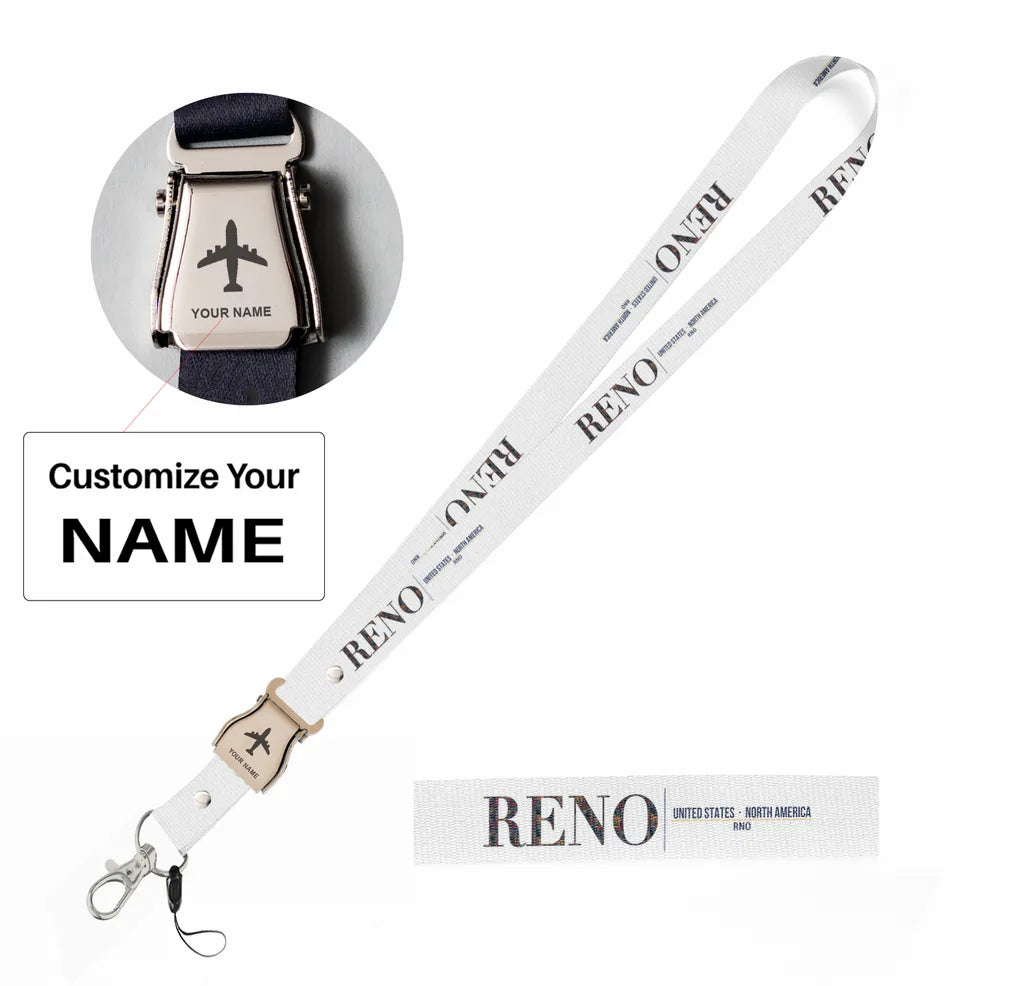 Reno City Series seat belt lanyard - white with name