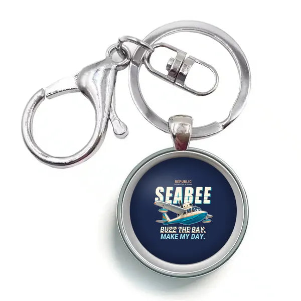Republic RC-3 Seabee - Cartoon - Circle Key Chain - Navy Blue