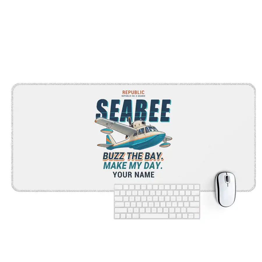 Republic RC-3 Seabee - Cartoon + Name - Desk Mat - White