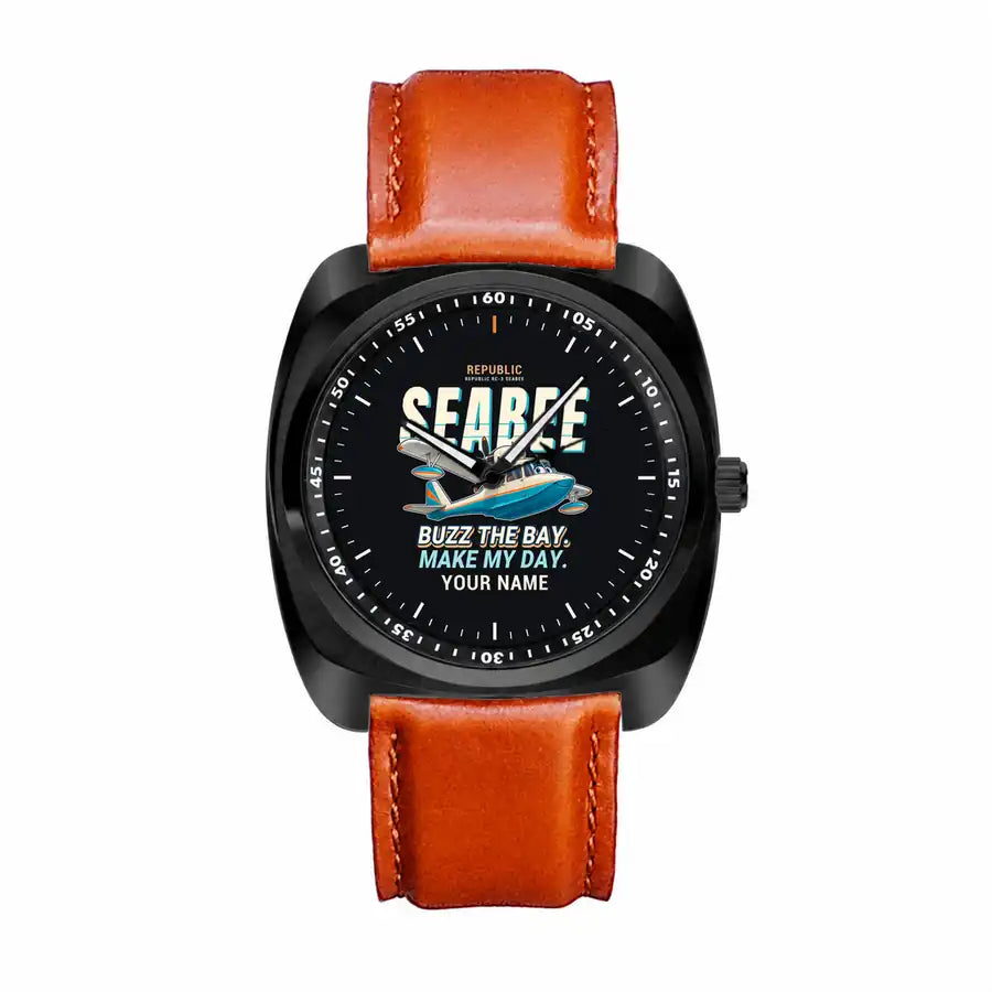 Republic RC-3 Seabee - Cartoon + Name - Luxury Cushion - Black and Light Brown Strap