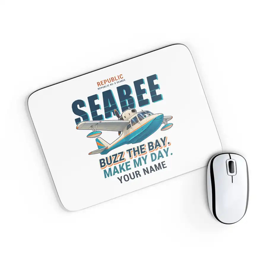 Republic RC-3 Seabee - Cartoon + Name - Mouse Pad - White