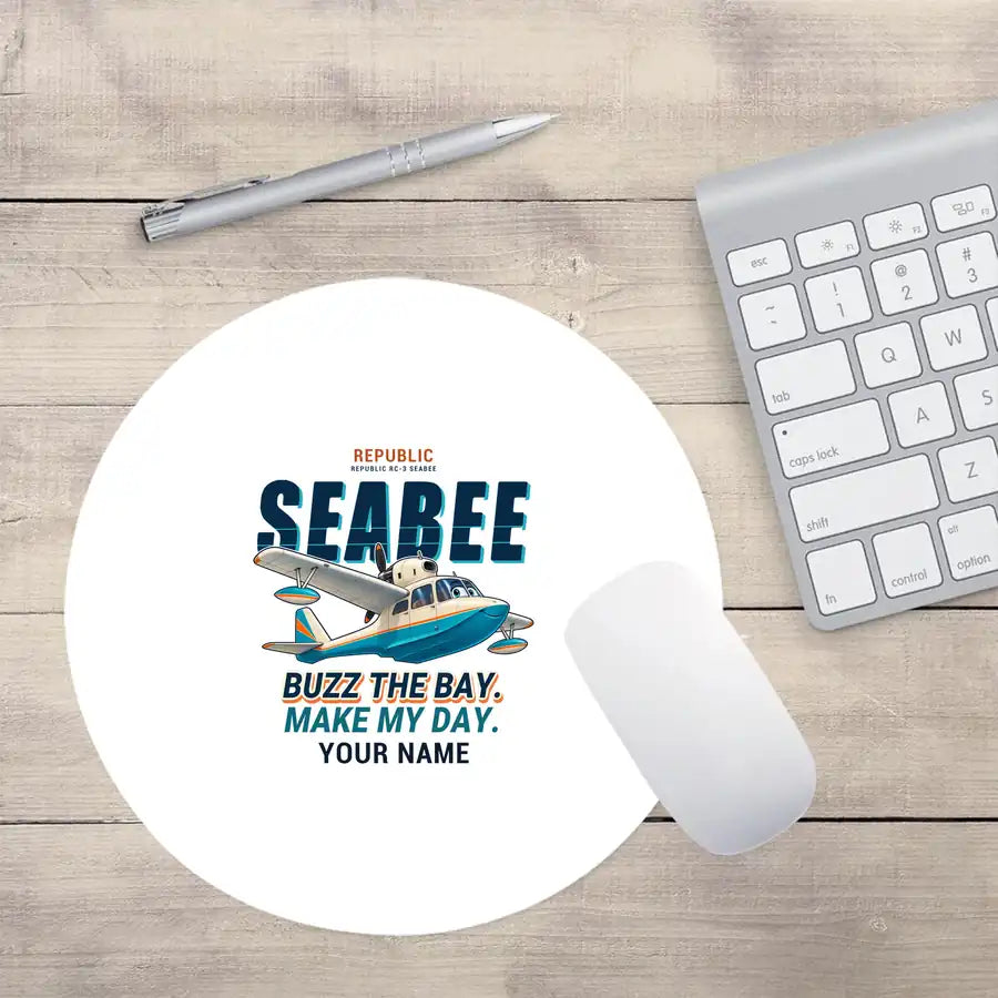 Republic RC-3 Seabee - Cartoon + Name - Round Mouse Pad - White
