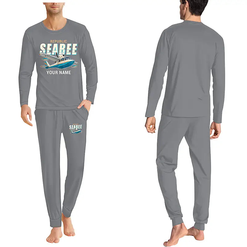 Republic RC-3 Seabee - Men Pajamas - Cartoon Chest + Name - Gray