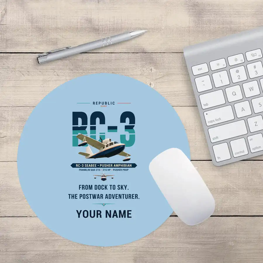 Republic RC-3 Seabee - Original + Name - Round Mouse Pad - Light Blue