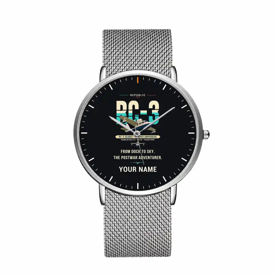 Republic RC-3 Seabee - Original + Name - Slim Mesh - Silver and Silver Stainless Steel Strap