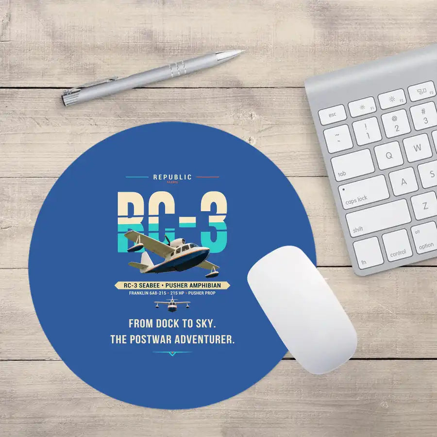 Republic RC-3 Seabee - Original - Round Mouse Pad - Blue