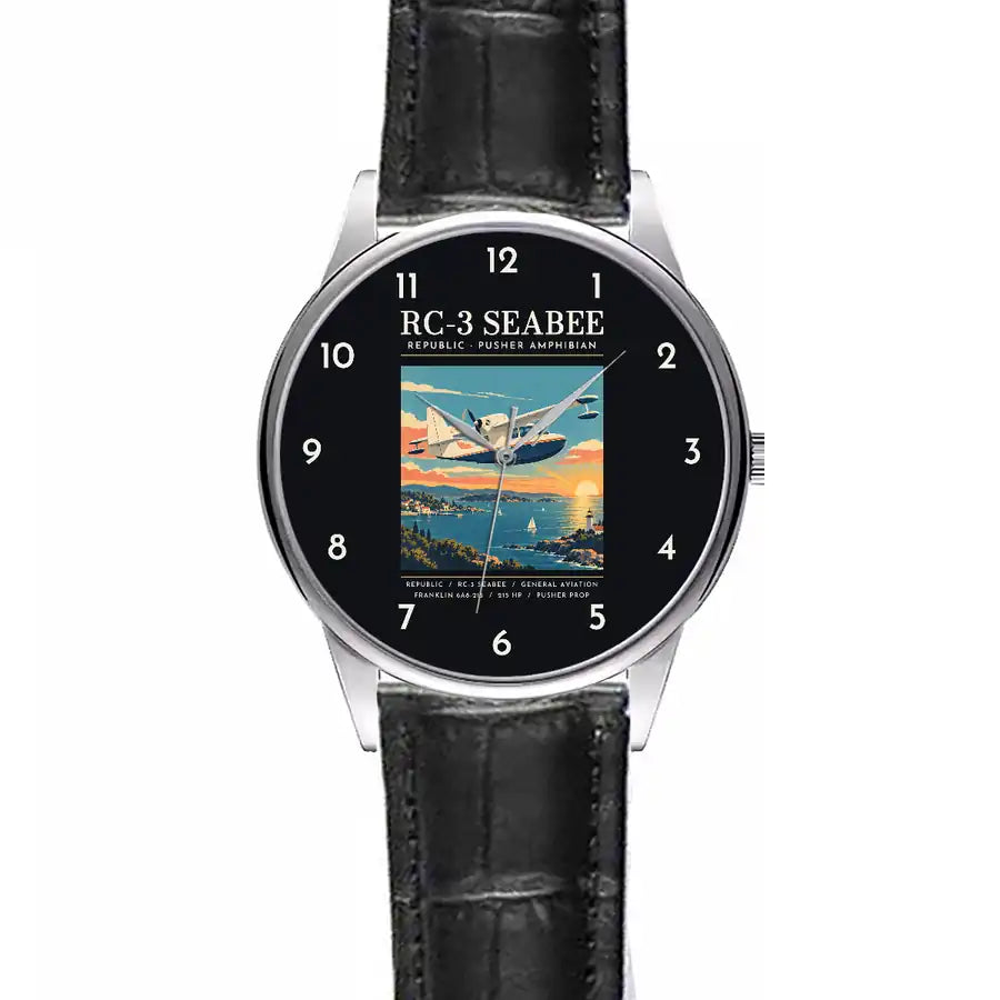 Republic RC-3 Seabee - Poster - Leather Strap - Striped Black Leather Strap