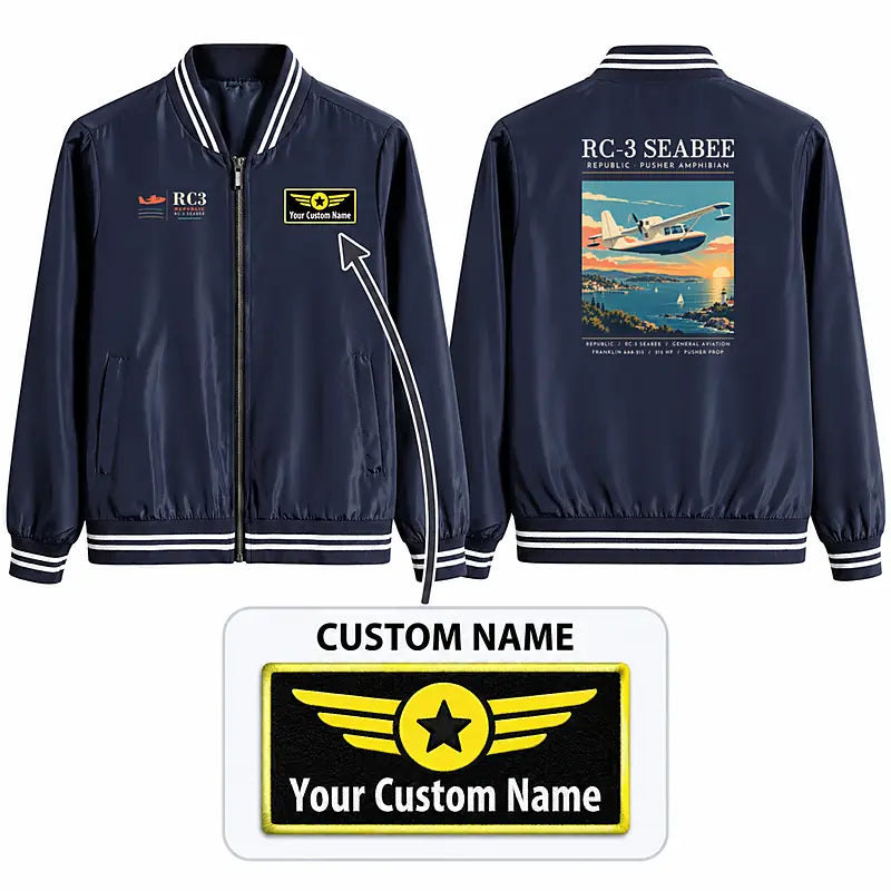Republic RC-3 Seabee Stylish Jackets - Baseball Collar - Poster + Name - Navy Blue