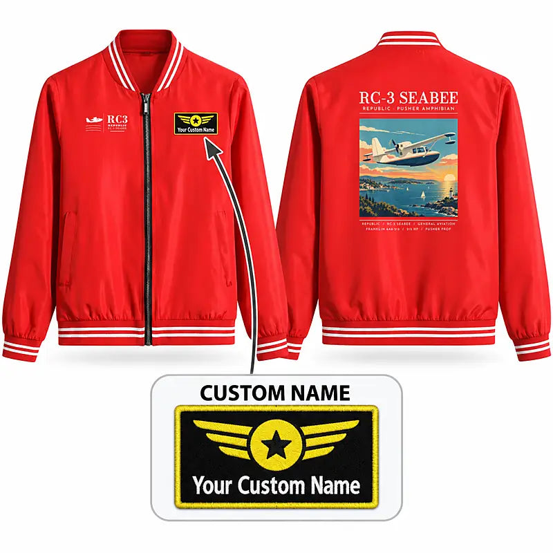 Republic RC-3 Seabee Stylish Jackets - Baseball Collar - Poster + Name - Red