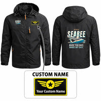 Thumbnail for Republic RC-3 Seabee Stylish Jackets - Hooded Windbreaker - Cartoon + Name - Black