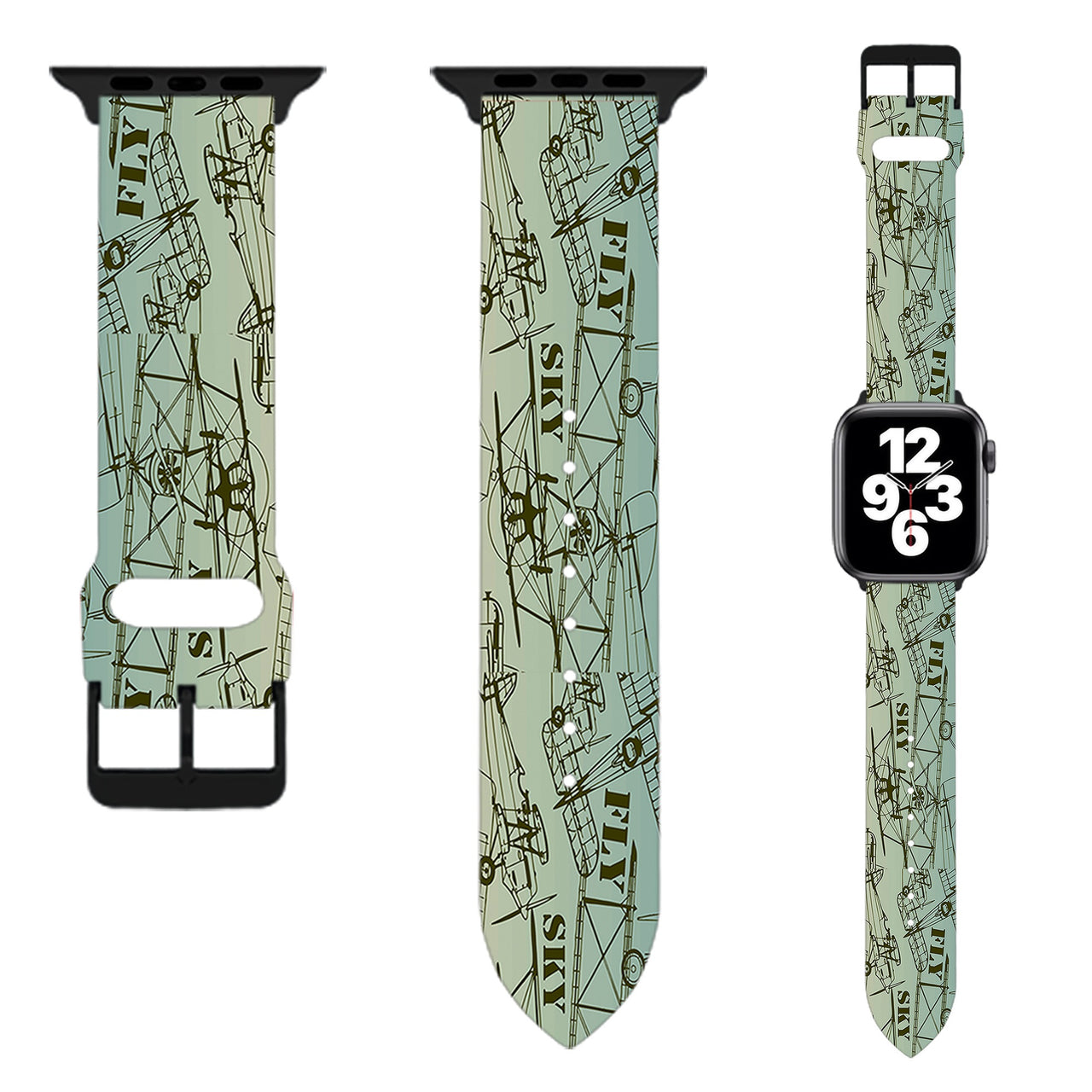 Retro Airplanes & Text Designed Soft Silicone Apple Watch Bands