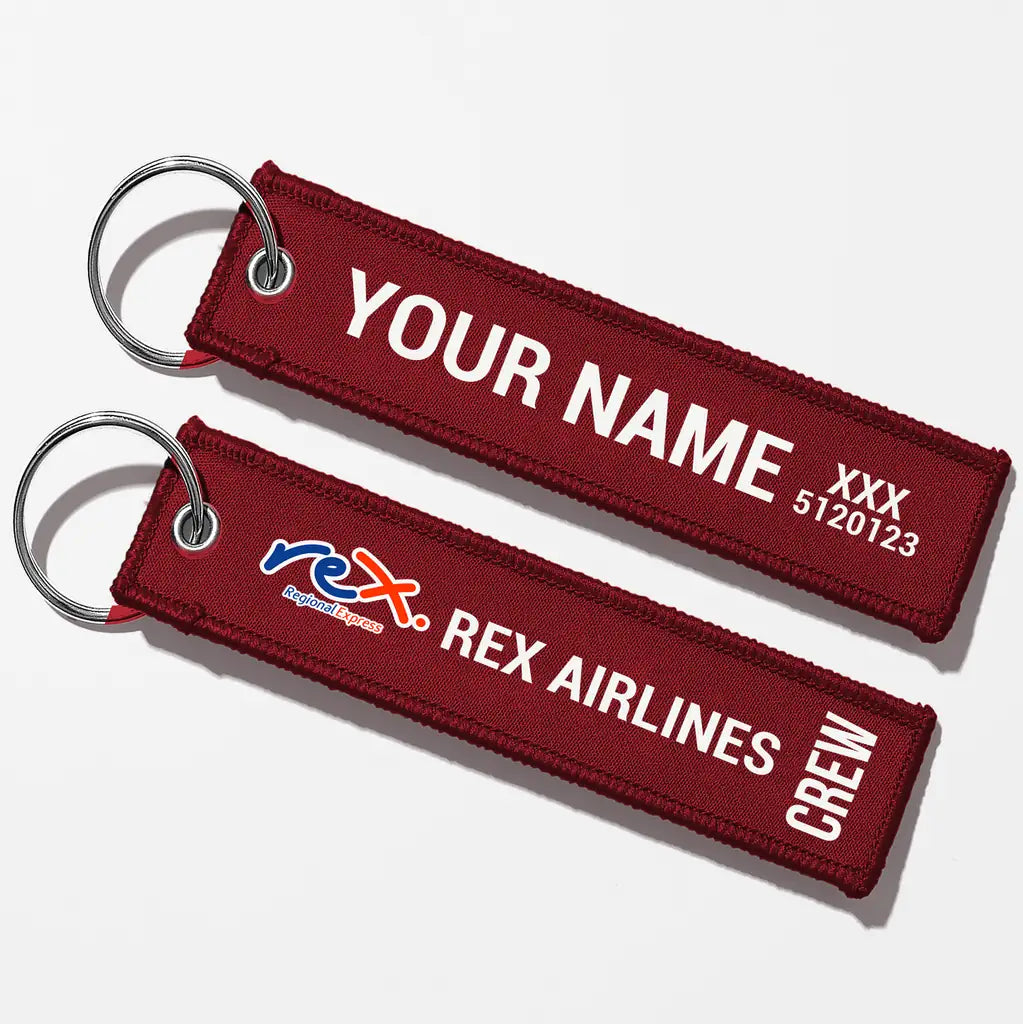 Rex Airlines Crew & Staff Tag Key Chains - Dark Red - Crew + Name