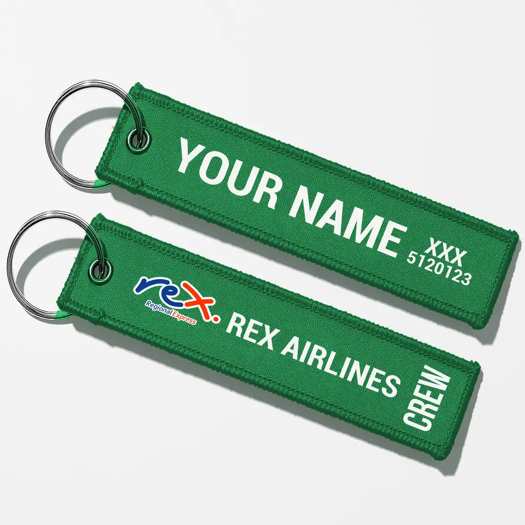 Rex Airlines Crew & Staff Tag Key Chains - Green - Crew + Name