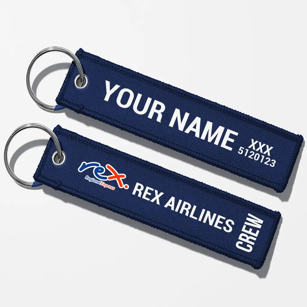 Rex Airlines Crew & Staff Tag Key Chains - Navy Blue - Crew + Name
