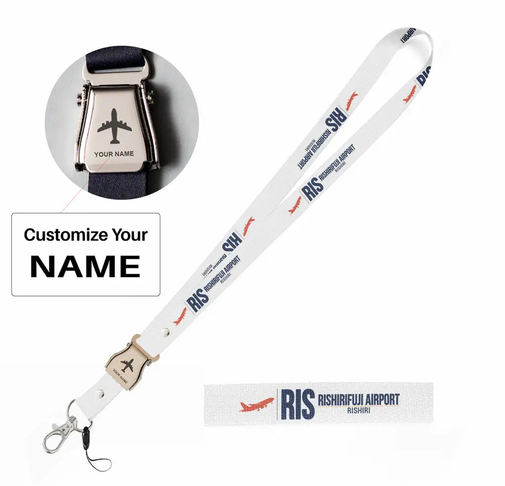 Rishiri Airport (RIS) seat belt lanyard - white with name