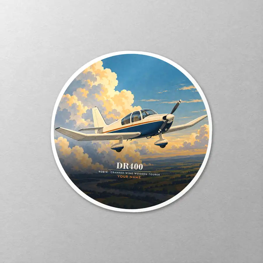 Robin DR400 - 3D + Name - Circle Sticker - Close-up