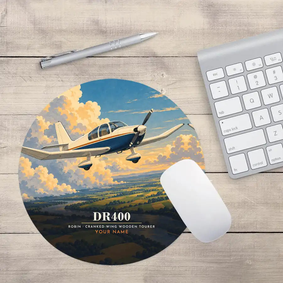 Robin DR400 - 3D + Name - Round Mouse Pad - Full Print