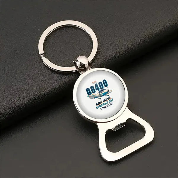 Robin DR400 - Cartoon + Name - Bottle Opener Key Chain - White