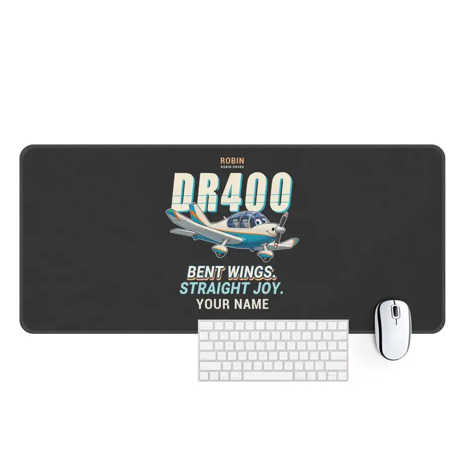 Robin DR400 - Cartoon + Name - Desk Mat - Black