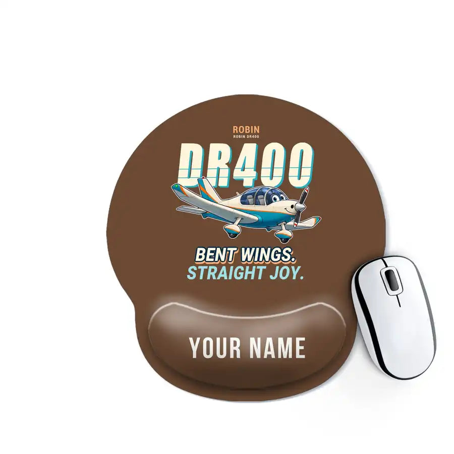 Robin DR400 - Cartoon + Name - Ergonomic Mouse Pad - Brown