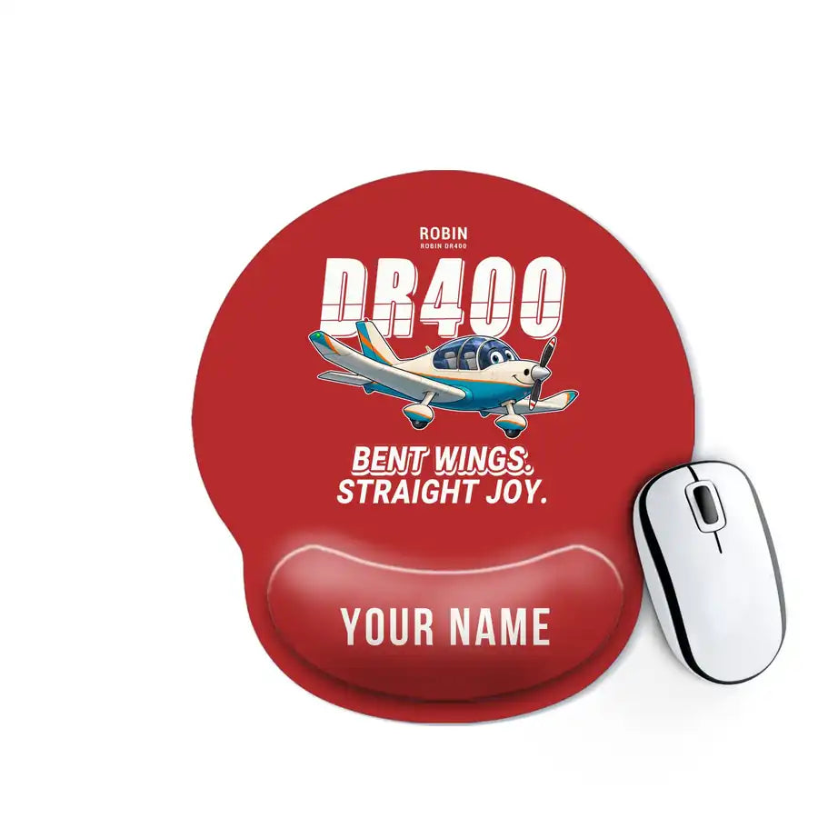 Robin DR400 - Cartoon + Name - Ergonomic Mouse Pad - Red
