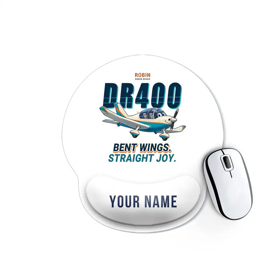 Robin DR400 - Cartoon + Name - Ergonomic Mouse Pad - White