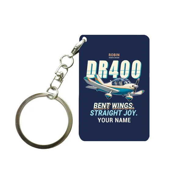 Robin DR400 - Cartoon + Name - Key Chain - Navy Blue