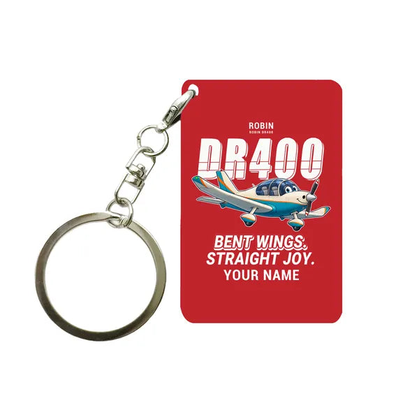 Robin DR400 - Cartoon + Name - Key Chain - Red