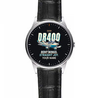 Thumbnail for Robin DR400 - Cartoon + Name - Leather Strap - Striped Black Leather Strap