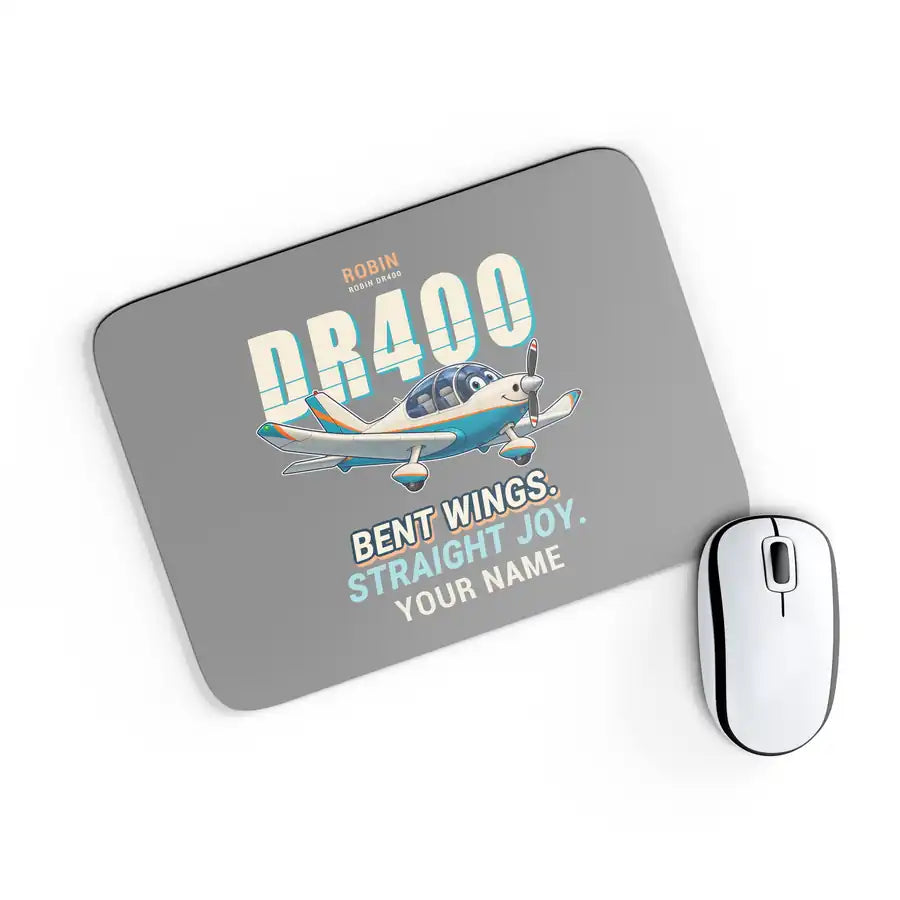 Robin DR400 - Cartoon + Name - Mouse Pad - Gray