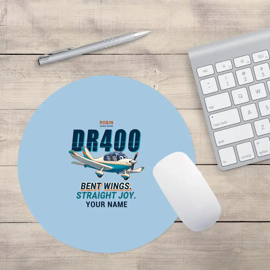 Robin DR400 - Cartoon + Name - Round Mouse Pad - Light Blue