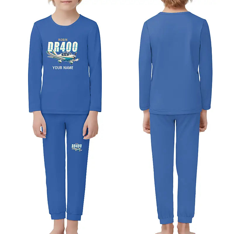 Robin DR400 - Children Pajamas - Cartoon Chest + Name - Blue