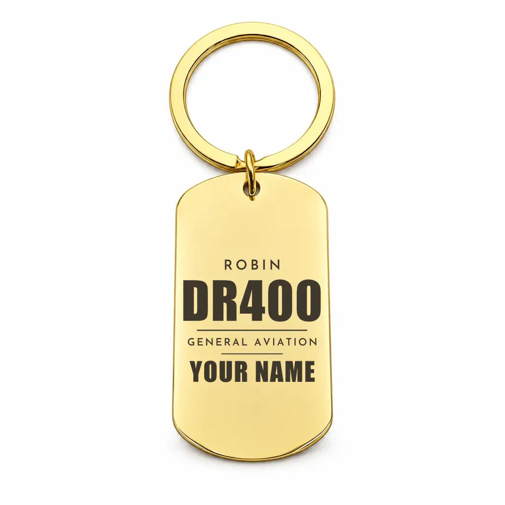 Robin DR400 - Key Chain - Tag + Name - Gold
