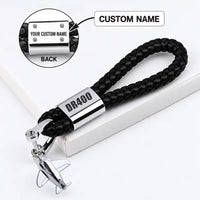 Thumbnail for Robin DR400 - Leather Key Chain - Braided Leather - Tag - Black + Name