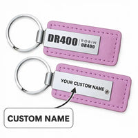 Thumbnail for Robin DR400 - Leather Key Chain - Faux Leather - Tag - Pink + Name