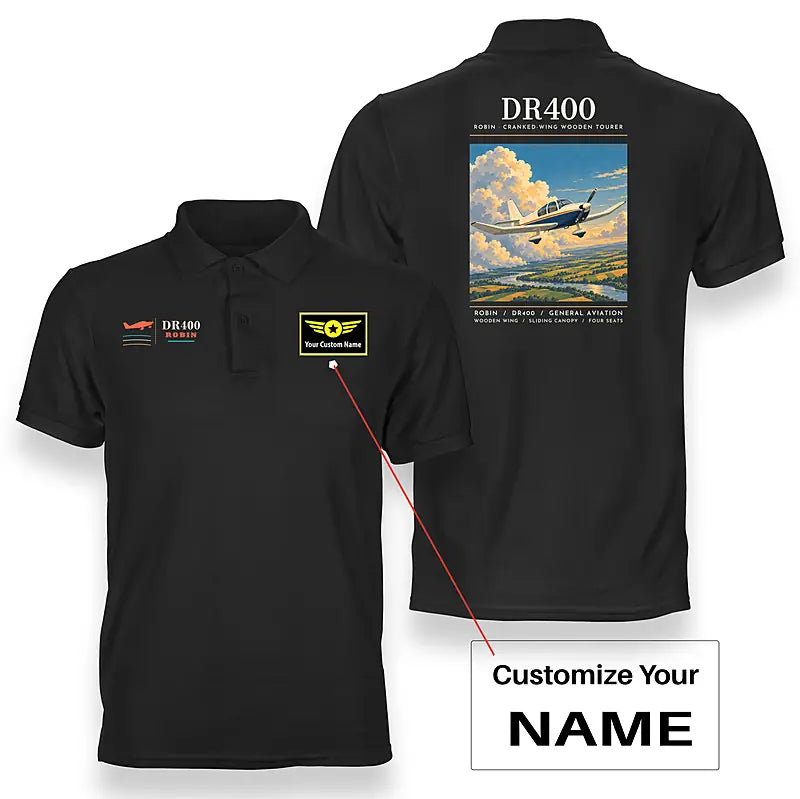 Robin DR400 - Poster - Double-Side Polo - Black + Name