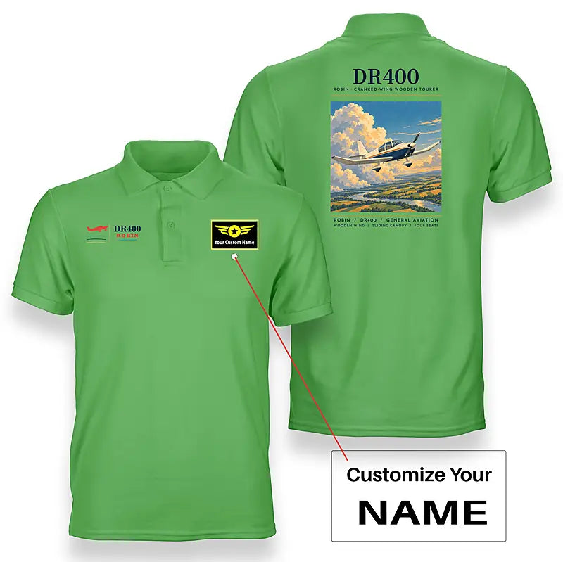 Robin DR400 - Poster - Double-Side Polo - Light Green + Name