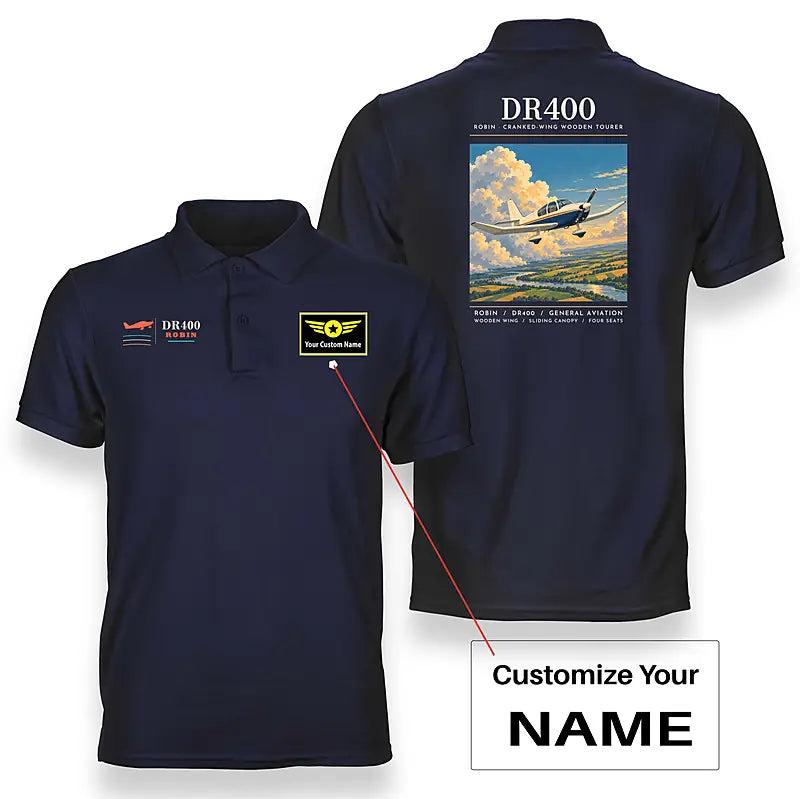 Robin DR400 - Poster - Double-Side Polo - Navy Blue + Name