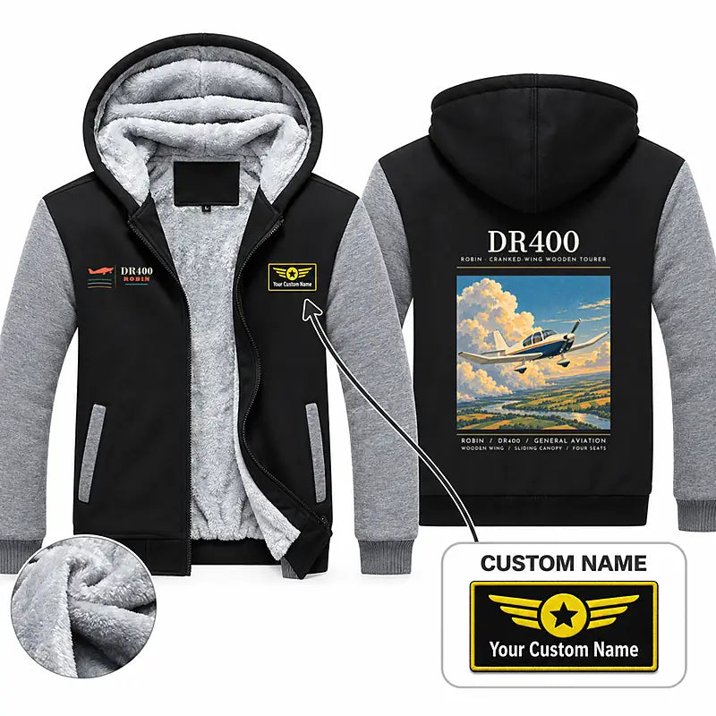 Robin DR400 Zipped Sweatshirts - Poster + Name - Black & Gray