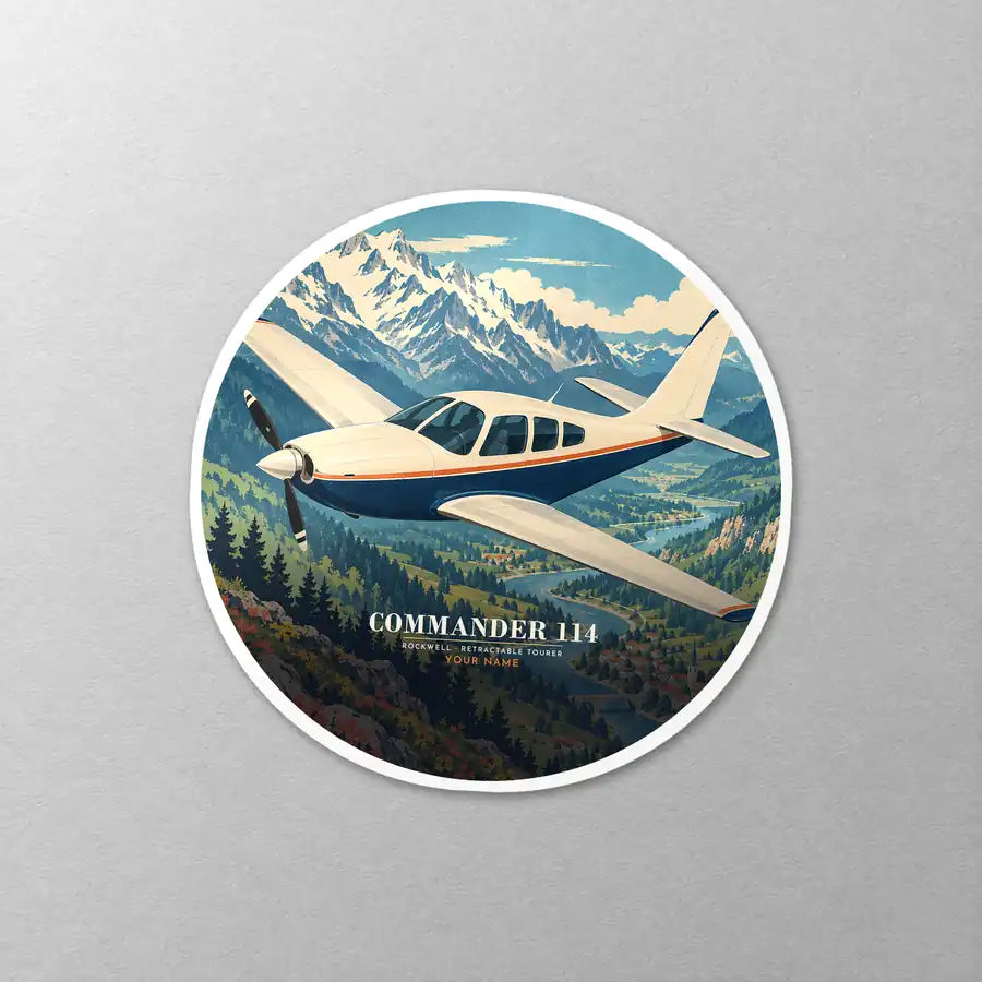 Rockwell Commander 114 - 3D + Name - Circle Sticker - Close-up